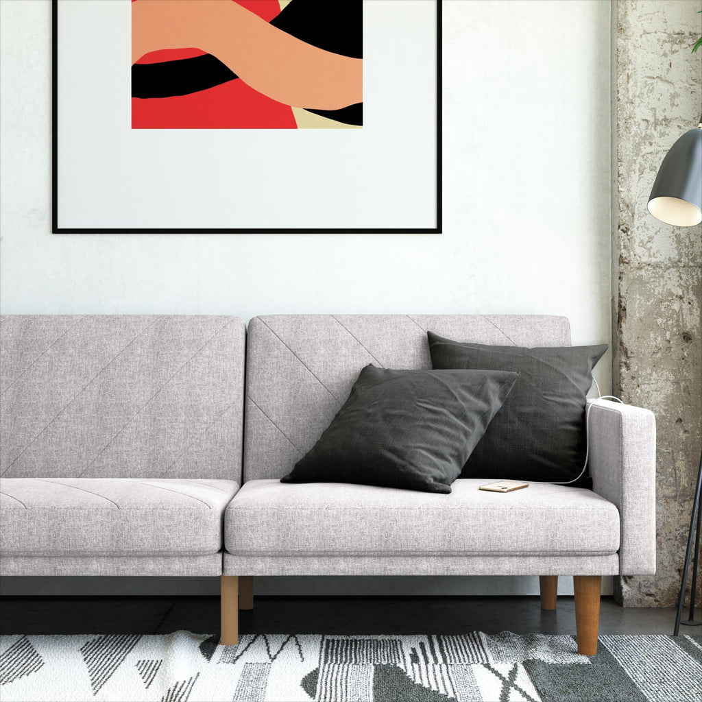 Convertible Sofa Bed with USB Port, Light Gray T950
