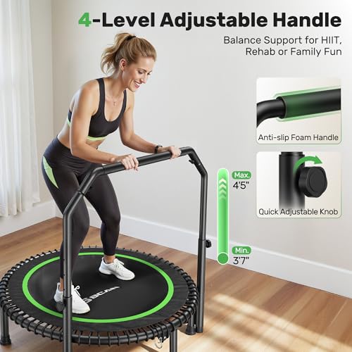 Foldable Mini Trampoline with Adjustable Foam Handle for Indoor Workout M8038