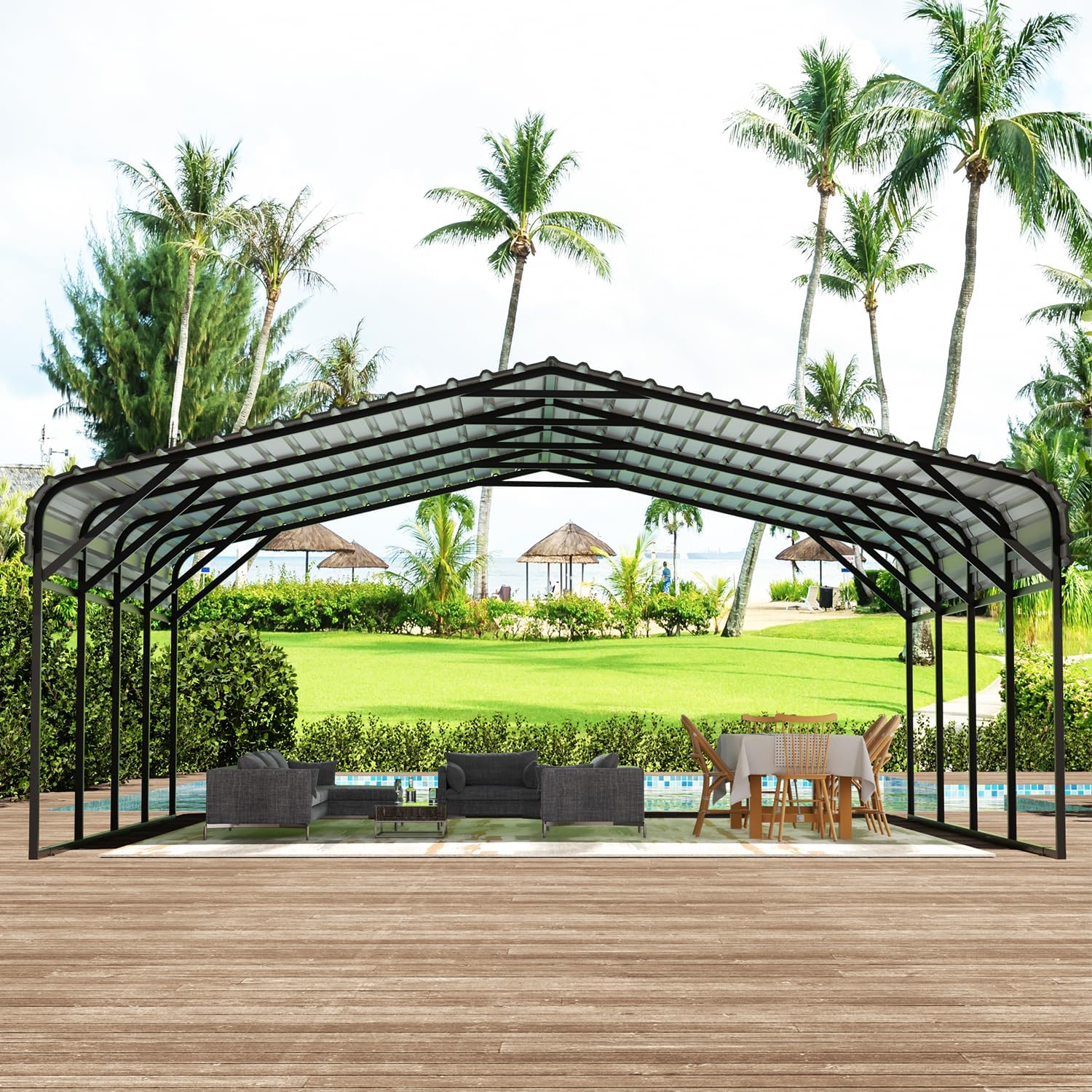 20' x 20' Metal Carport with Galvanized Steel Roof for SUV, Truck and Boats M531