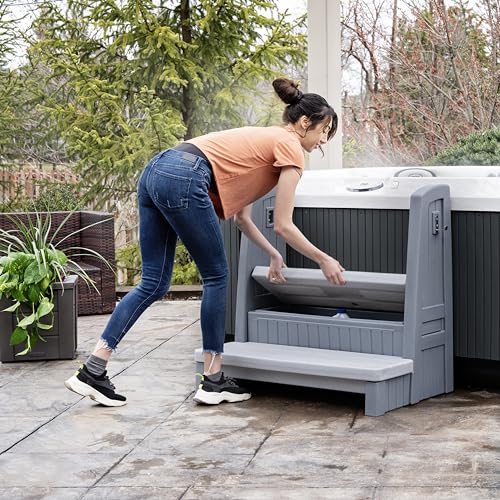 Hot Tub Storage Steps with Handrails, 2-Step Stool, Waterproof, Gray K51984