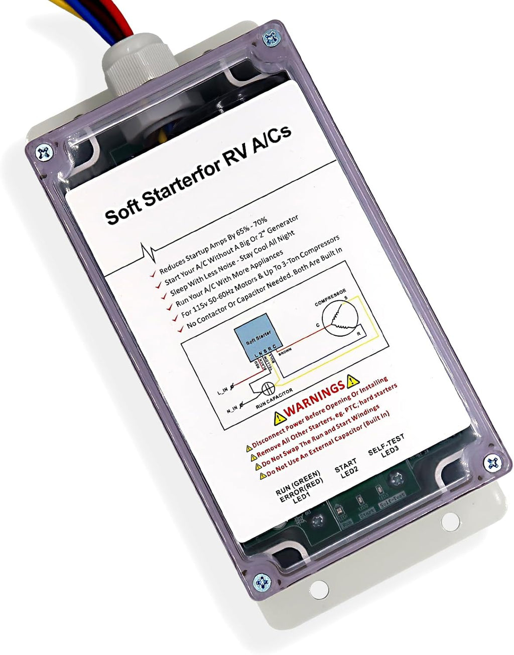 Soft starters for RV air conditioners, start RV air conditioners and appliances, make it easy to start air conditioners and various appliances with a small generator on RV power.