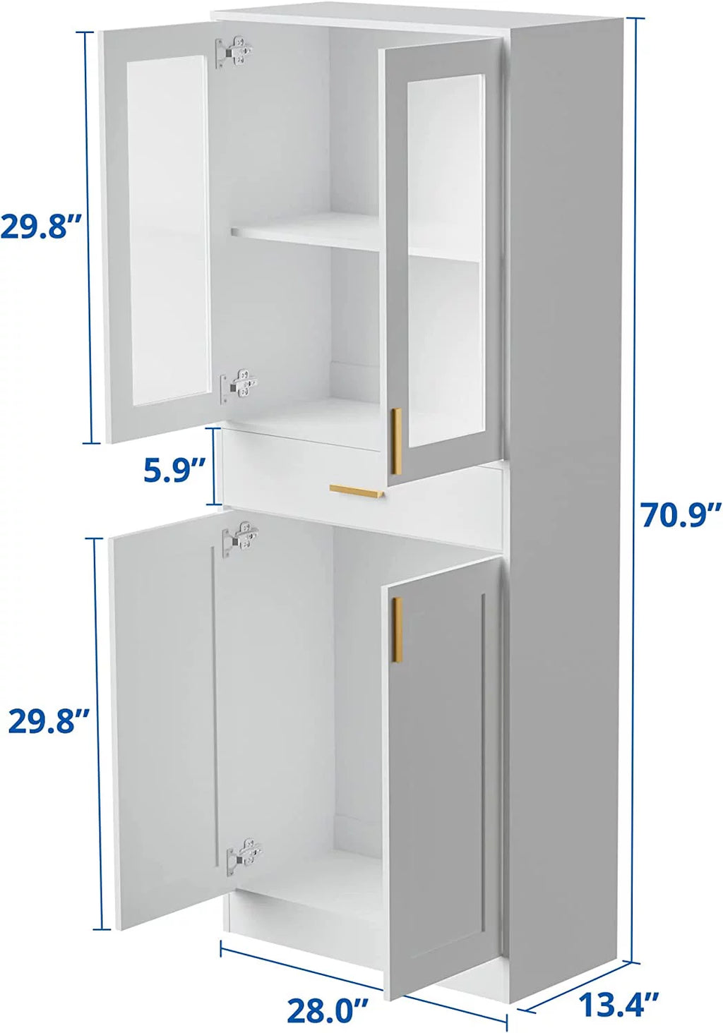 White Display Cabinet with Acrylic Glass Doors and Drawer T342899