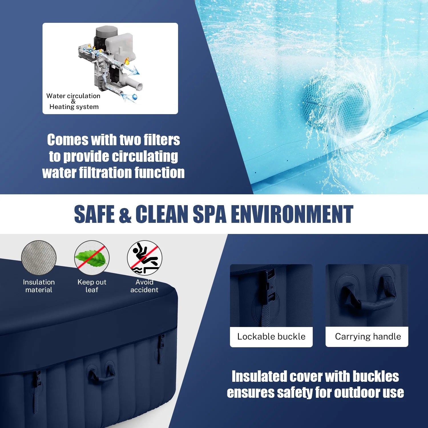 Inflatable Hot Tub for 6 Person, Portable Spa with Cover and Storage Bag U7248