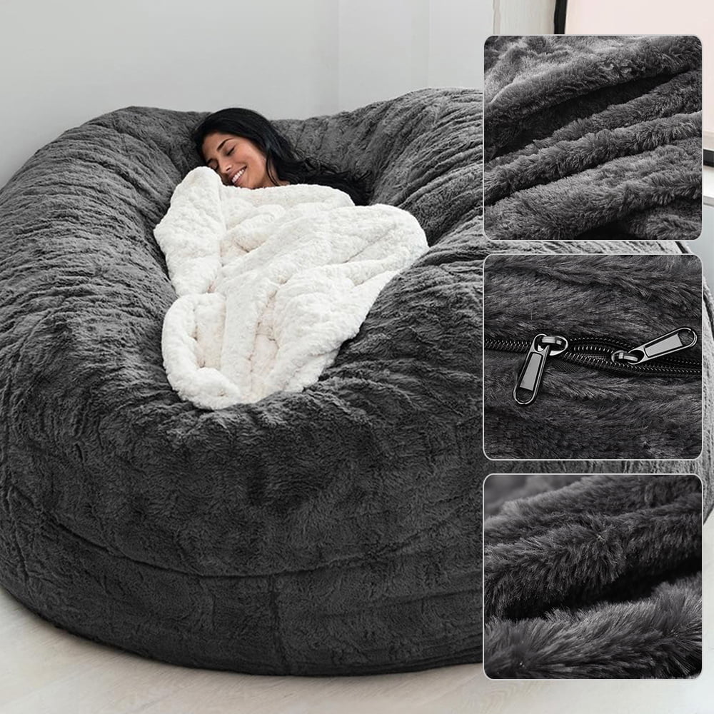 Round Soft Fluffy Bean Bag Chair Cover Only R37058