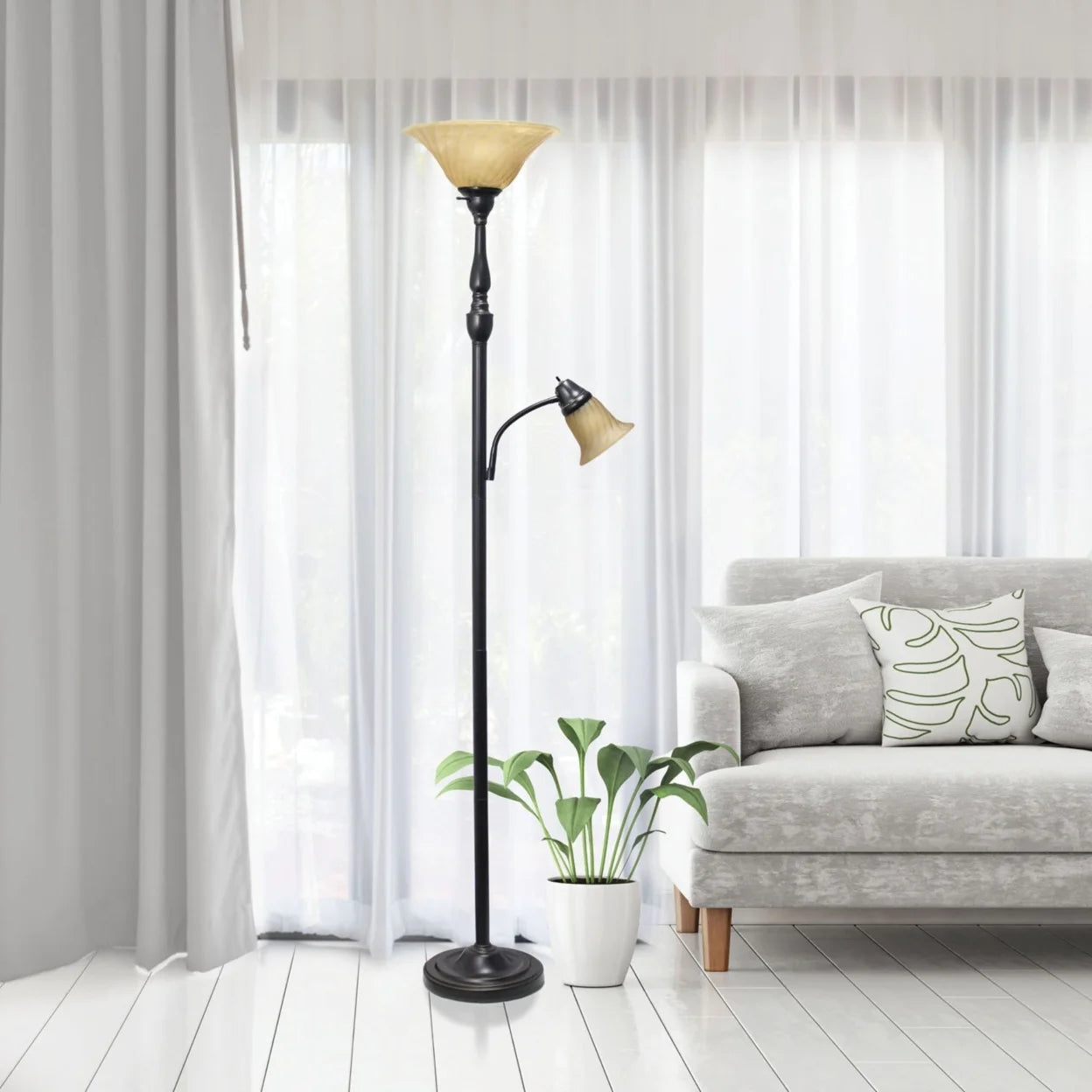 3 Light Floor Lamp with White Scalloped Glass Shades I80223