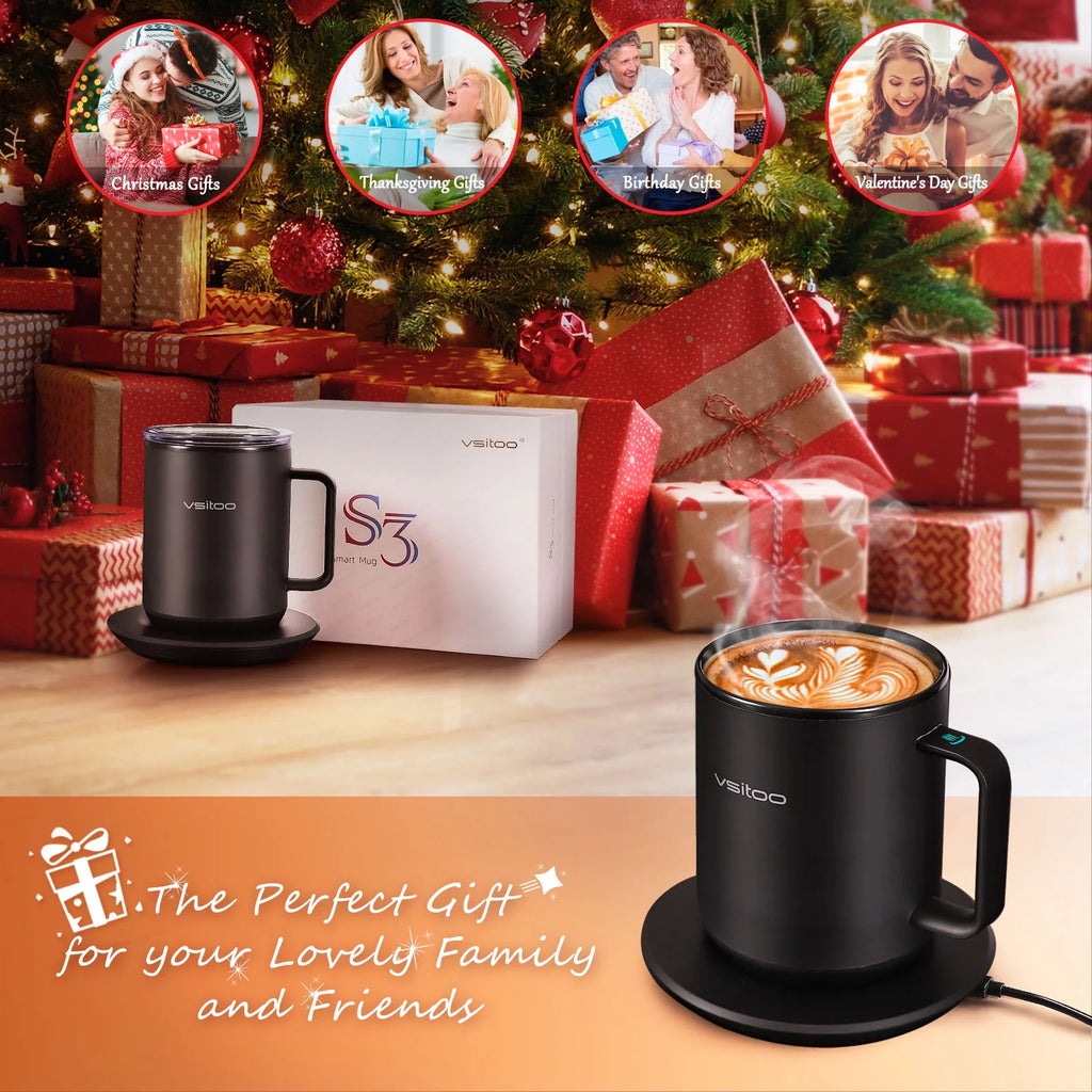 Temperature Control Smart Mug with Lid, Self Heating Coffee Mug 10 oz, LED Display P632771