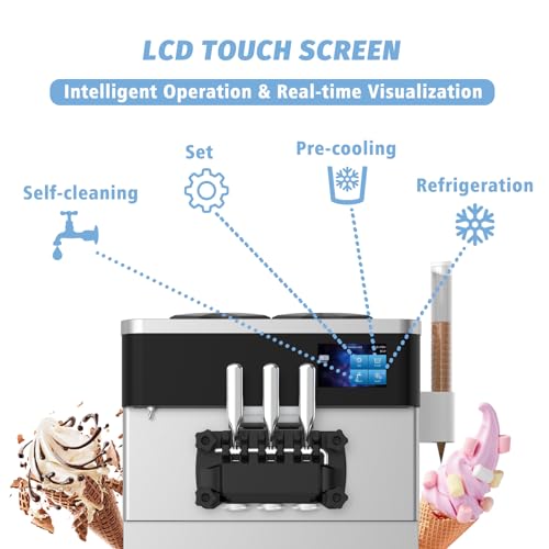 Soft Serve Ice Cream Machine 3 Flavors with Pre-Cooling and Auto Clean I604866