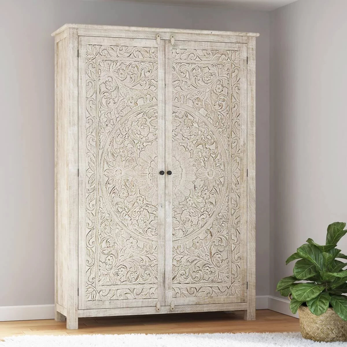 Carved Wooden Wardrobe Cabinet Q978