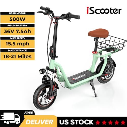 Electric Scooter with Seat, Long Range, Adjustable Handlebar, Dual Suspension J439
