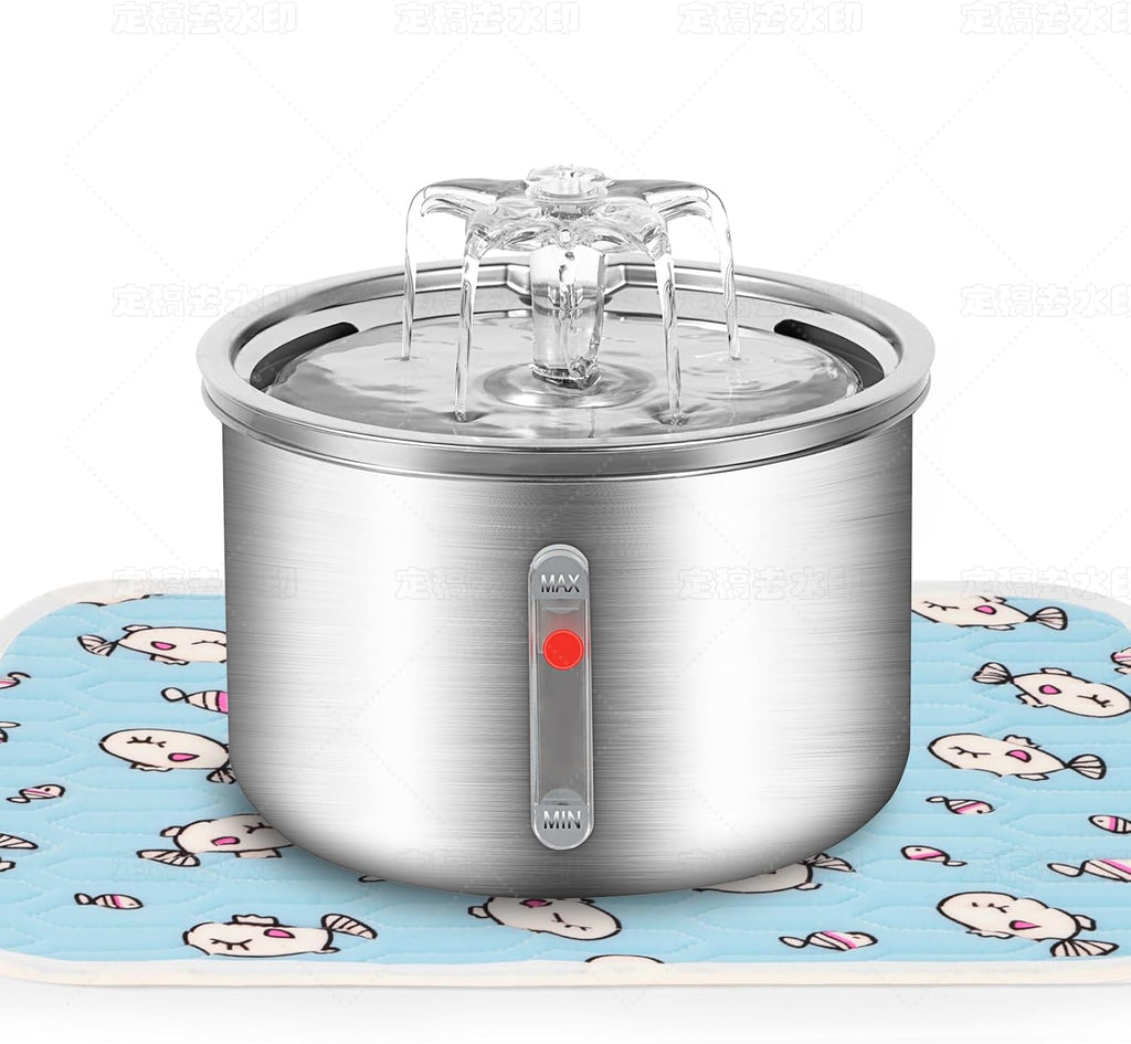 Cat Water Fountain Stainless Steel，Pet Water Fountain,67oz/2L Dog Water Dispenser，Automatic Pet Water Fountain with Ultra Quiet Pump and Water Level Window for Cats,Dogs, Multiple Pets (Silver)
