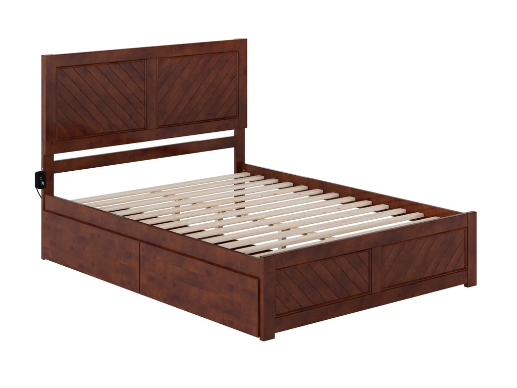 Walnut Solid Wood Platform Bed with Storage Drawers, Queen R138