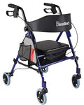 Rollator Walker with Seat, Steel Rolling Walker with 6-inch Wheels Supports up to 350 lbs, Medical Walker, Blue