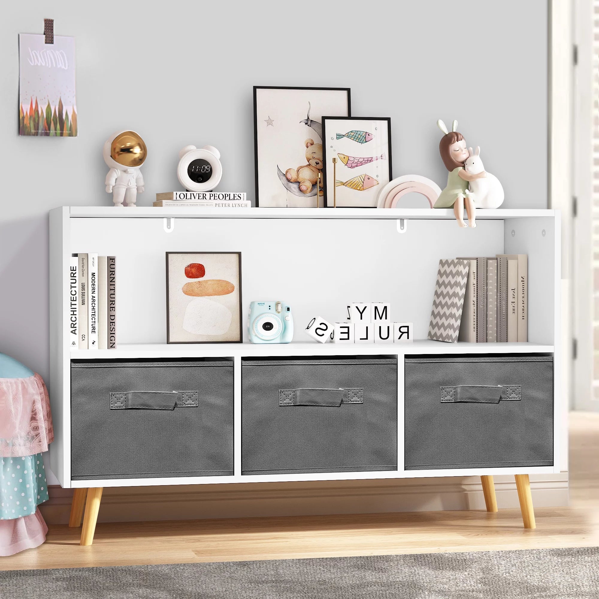 Kids Toy Storage Cabinet with Collapsible Fabric Drawers X806