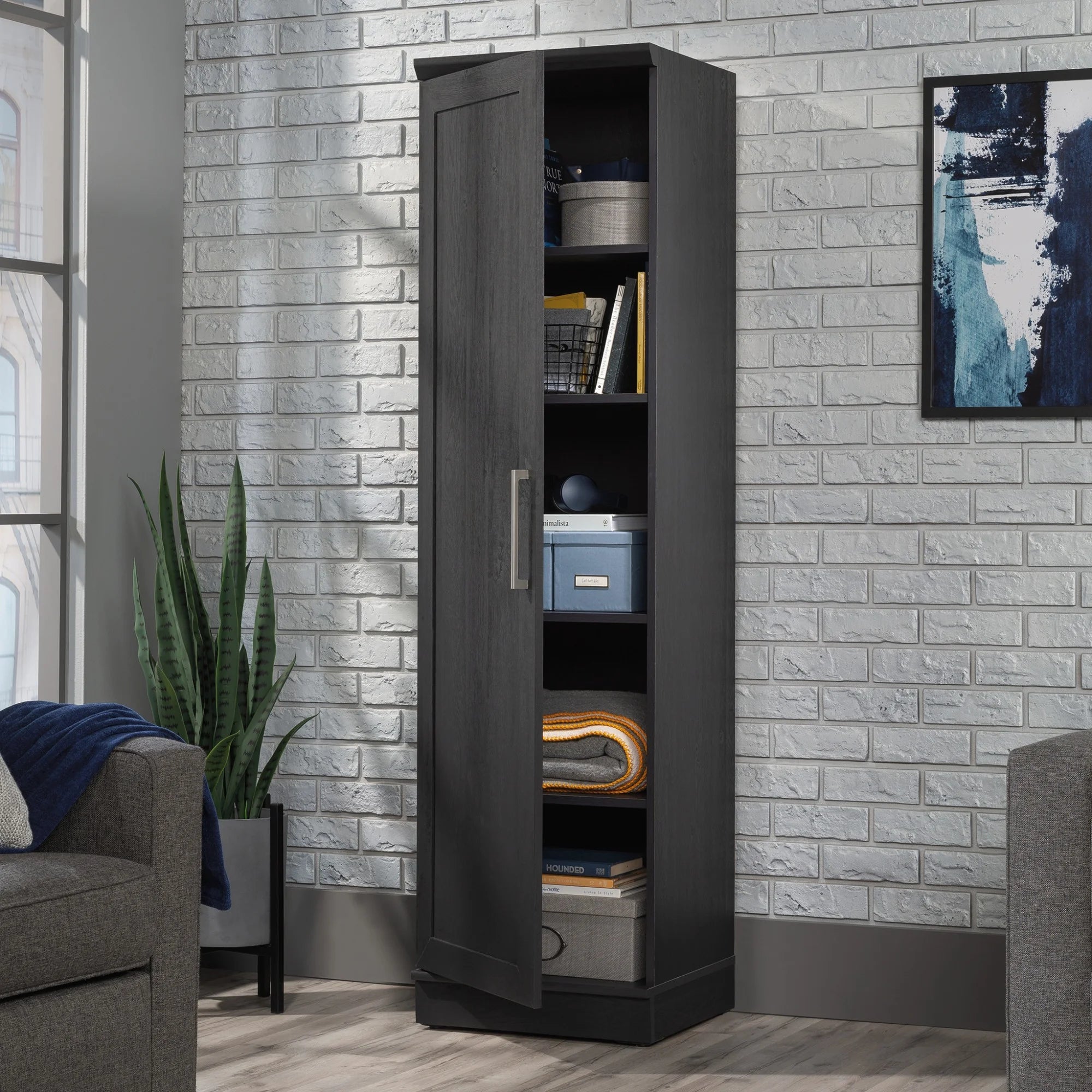Single Door Pantry in Raven Oak Finish D220072