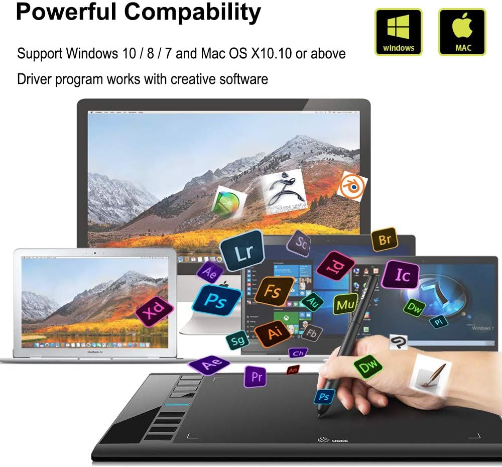 Graphics Drawing Tablet 10 x 6 Inch with 8 Hot Keys, Passive Stylus 8192 Levels Pressure A4602