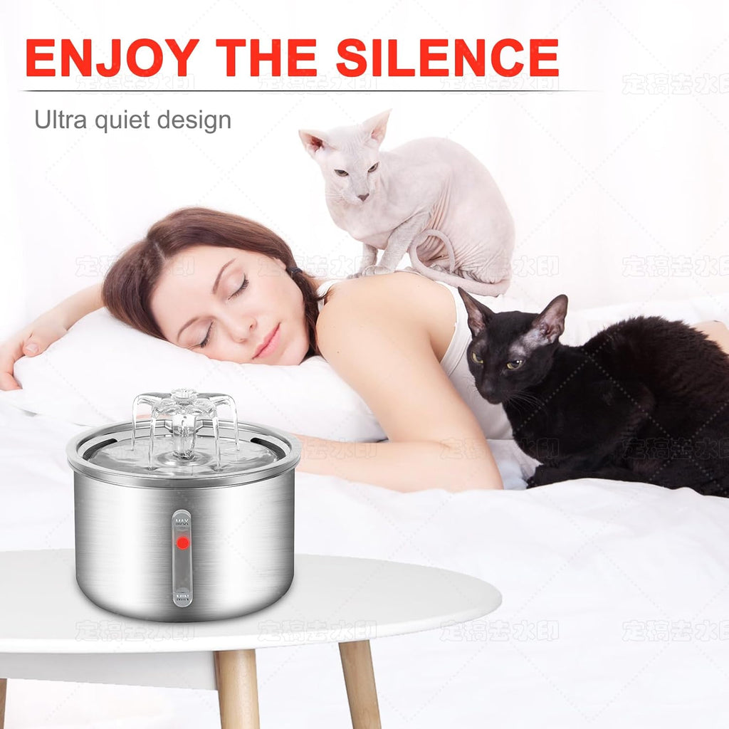 Cat Water Fountain Stainless Steel 67oz Automatic with Ultra Quiet Pump I33774