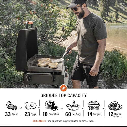 22" Two-Burner Scissor-Leg Gas Griddle with Hood, Wheels, and Side Shelf G855