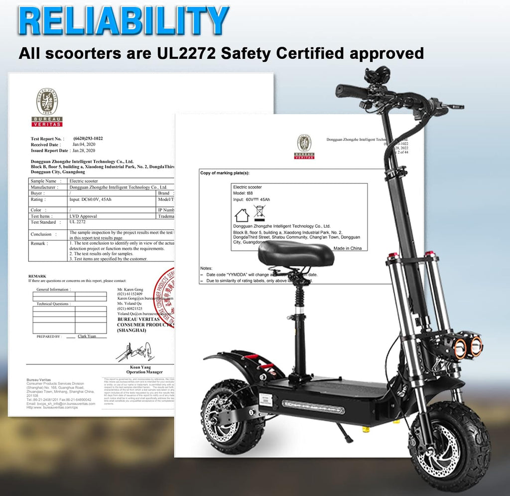 Electric Scooter for Adults with Seat, 50 MPH, 60+ Miles Range, Foldable, 11" Fat Tires L6576