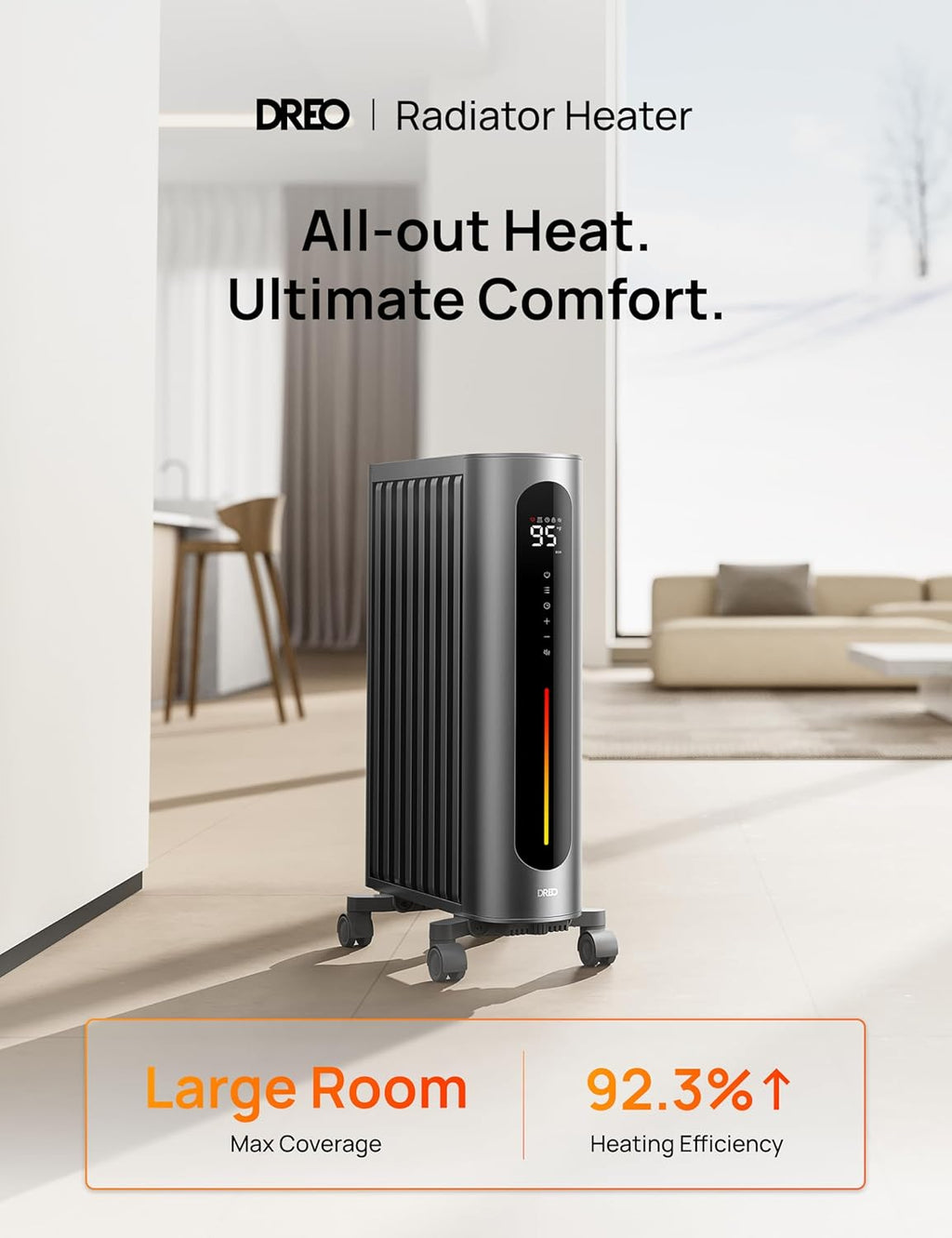 Oil Filled Radiator Heater, 1500W with Remote Control, 3 Modes, 24-Hour Timer, Child Lock, Indoor Use P1196