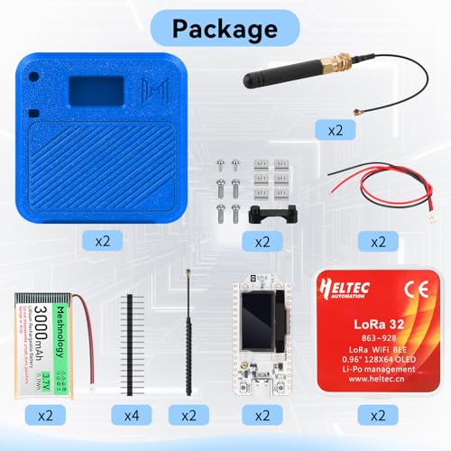 2 Pack ESP32 LoRa V3 Development Board with 915MHz Antennas, 3000mAh Battery, Meshtastic Case, OLED Display for Arduino LoRaWAN IOT D8768