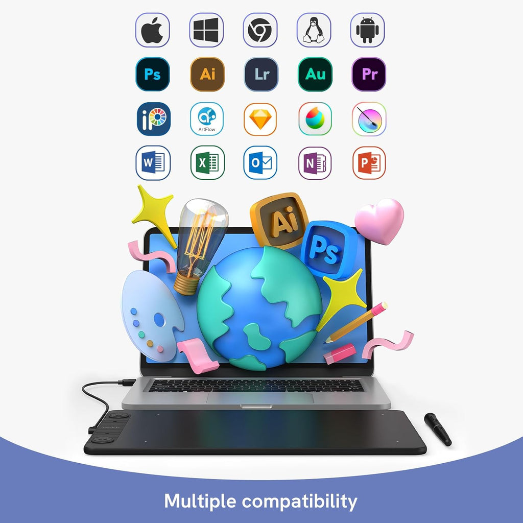 10 x 6 Inch Graphics Drawing Tablet with 8 Shortcut Keys, 8192 Levels Tilt Support P8103