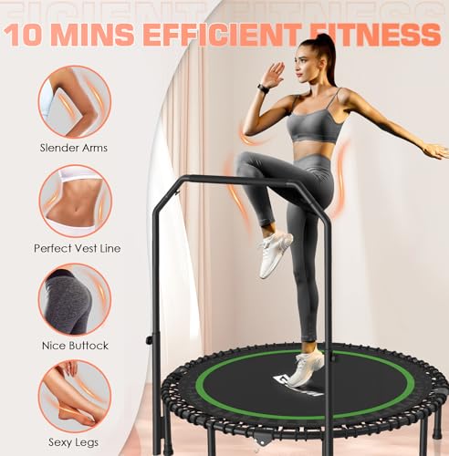 Foldable Mini Trampoline with Adjustable Foam Handle for Indoor Workout M8038