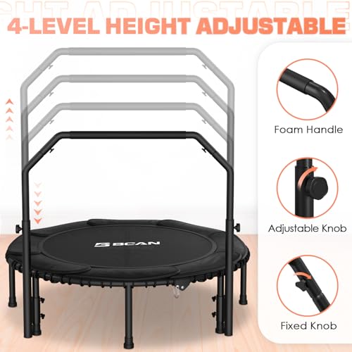 Foldable Mini Trampoline with Adjustable Foam Handle for Indoor Workout M8038
