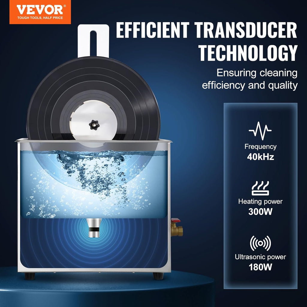 Ultrasonic Vinyl Record Cleaner, 6L, 180W with Drying Rack I690454