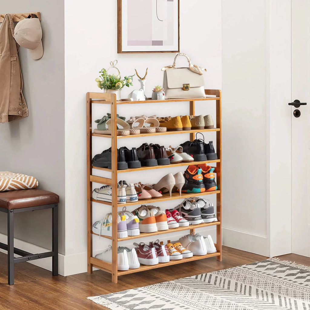 Bamboo Shoe Storage Rack 6-Tier, Holds 18-24 Pairs E417279