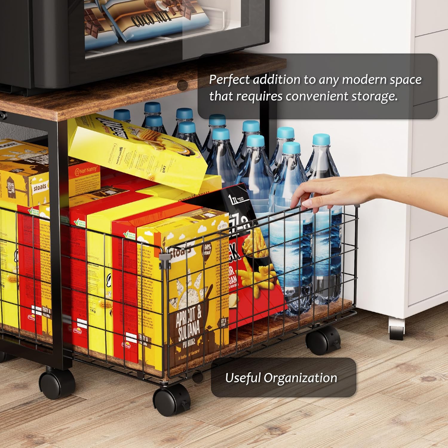 Mini Fridge Stand with Storage, 4 Lockable Wheels P665465