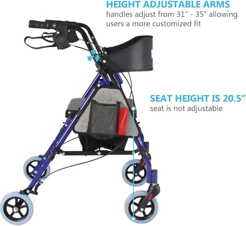 Rollator Walker with Seat, 6-Inch Wheels, 350 lbs Capacity, Blue M399210