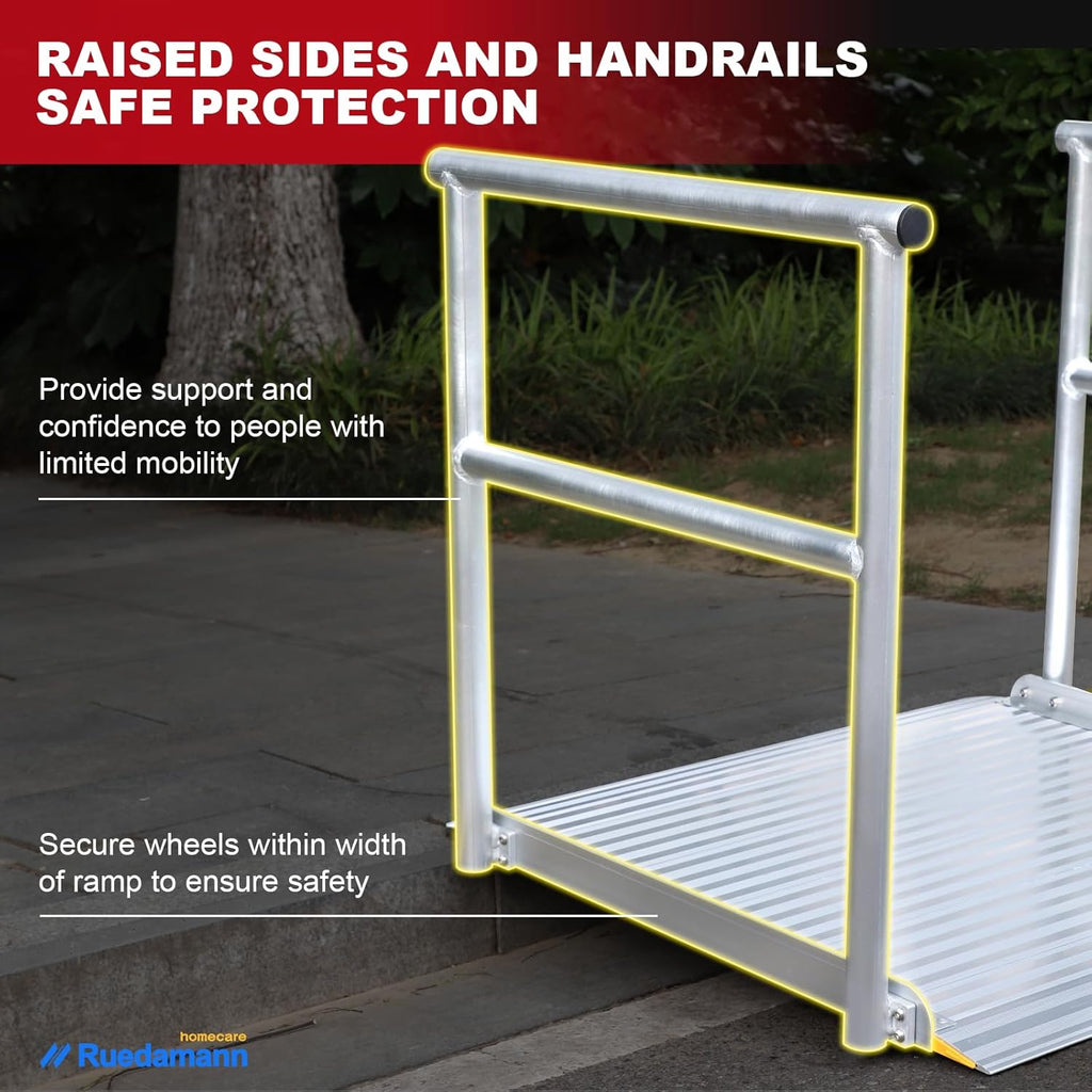 Aluminum Wheelchair Ramp with Handrails, 600 Lbs Capacity, Non-Slip N895392
