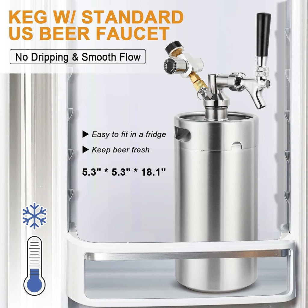 Mini Keg Growler 128oz Stainless Steel Draft Beer Dispenser O144042
