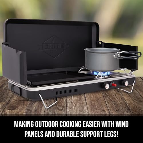 2-in-1 Gas Camping Stove and Griddle, Portable Propane Burner with Igniter G2670
