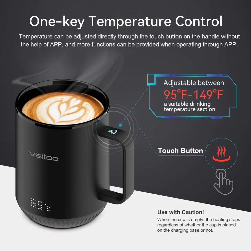 Temperature Control Smart Mug with Lid, Self Heating Coffee Mug 10 oz, LED Display P632771