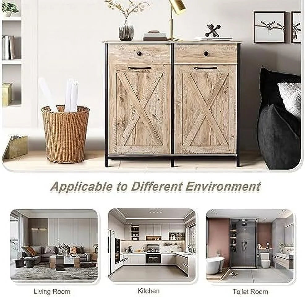 Double Barn Door Trash Cabinet with Hideaway Drawer X802