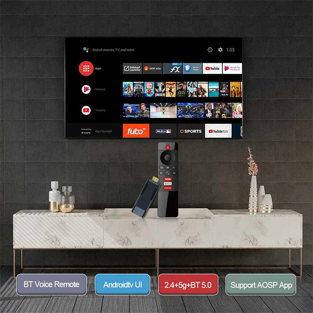 TV Stick Android TV Box 4K WiFi Bluetooth Voice Remote 1GB+8GB U11242