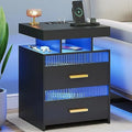 Nightstands Set of 2 with Charging Station  Smart Beside Table with 2 Drawers &amp; Touch Control LED Lights - Gray Small End Table with Human Sensor -  Nightstand