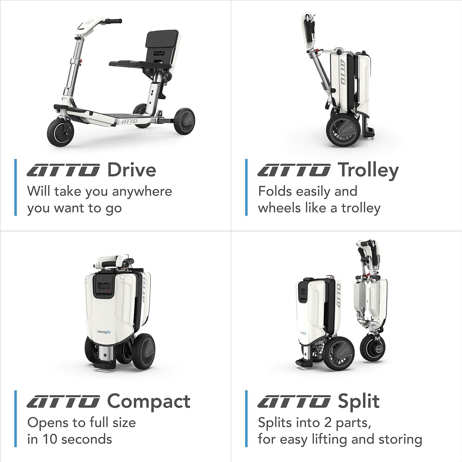 Folding Mobility Scooter with Extended Range Battery, White V9440