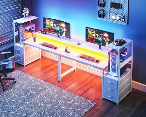 Gaming Desk with USB Charging Ports and LED Light T9380