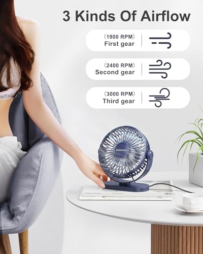 USB Desk Fan Small Quiet - 3 Speeds Mini Personal Portable Fan 360° Rotation Adjustable, 5 Inch Office Table Cooling Gadgets on Desktop A3952