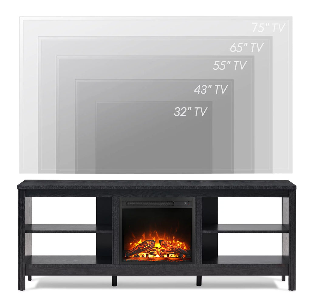 Wood Entertainment Center for TVs up to 80 Inch with Electric Fireplace, Black R153497