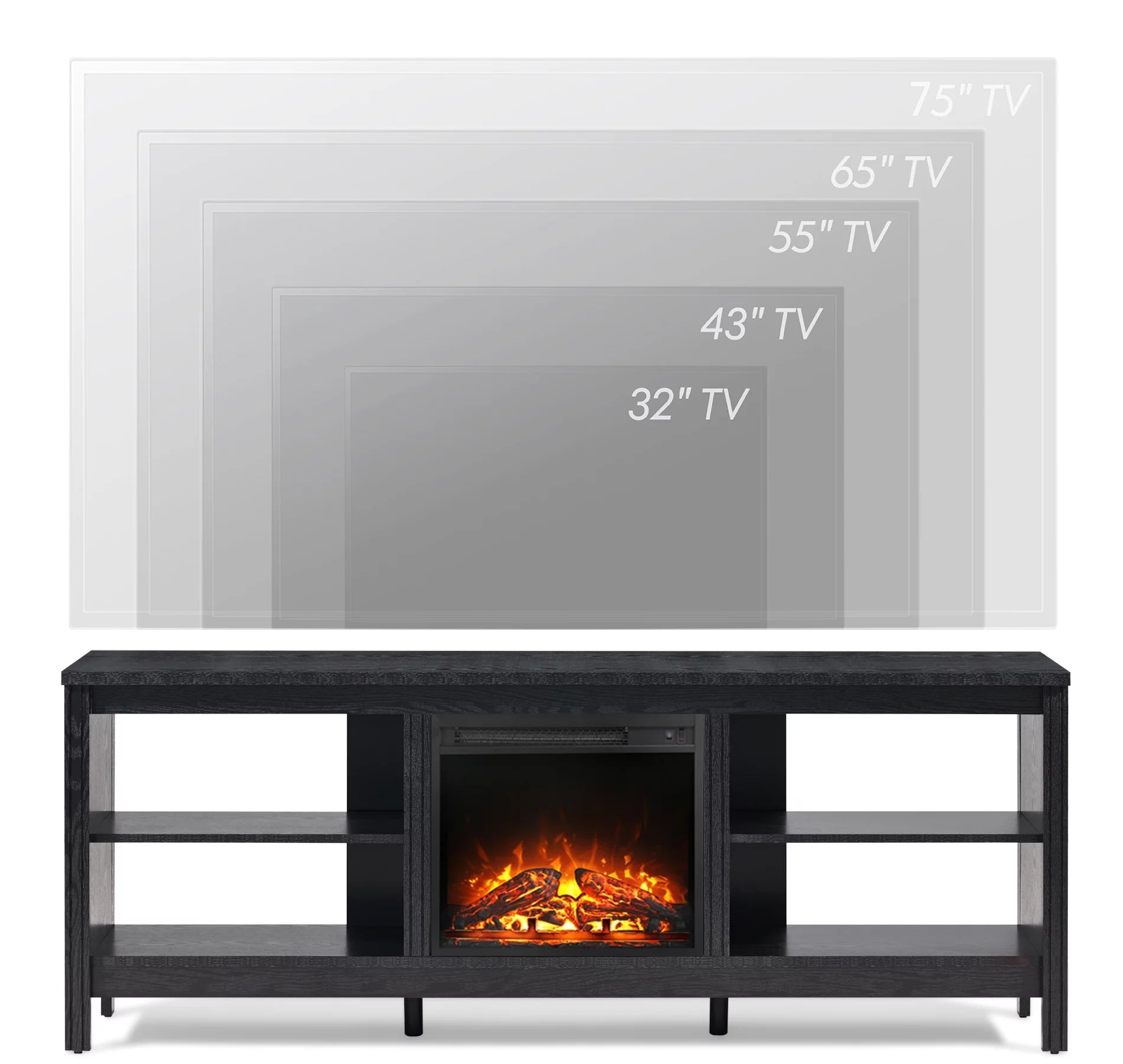 Wood Entertainment Center for TVs up to 80 Inch with Electric Fireplace, Black R153497