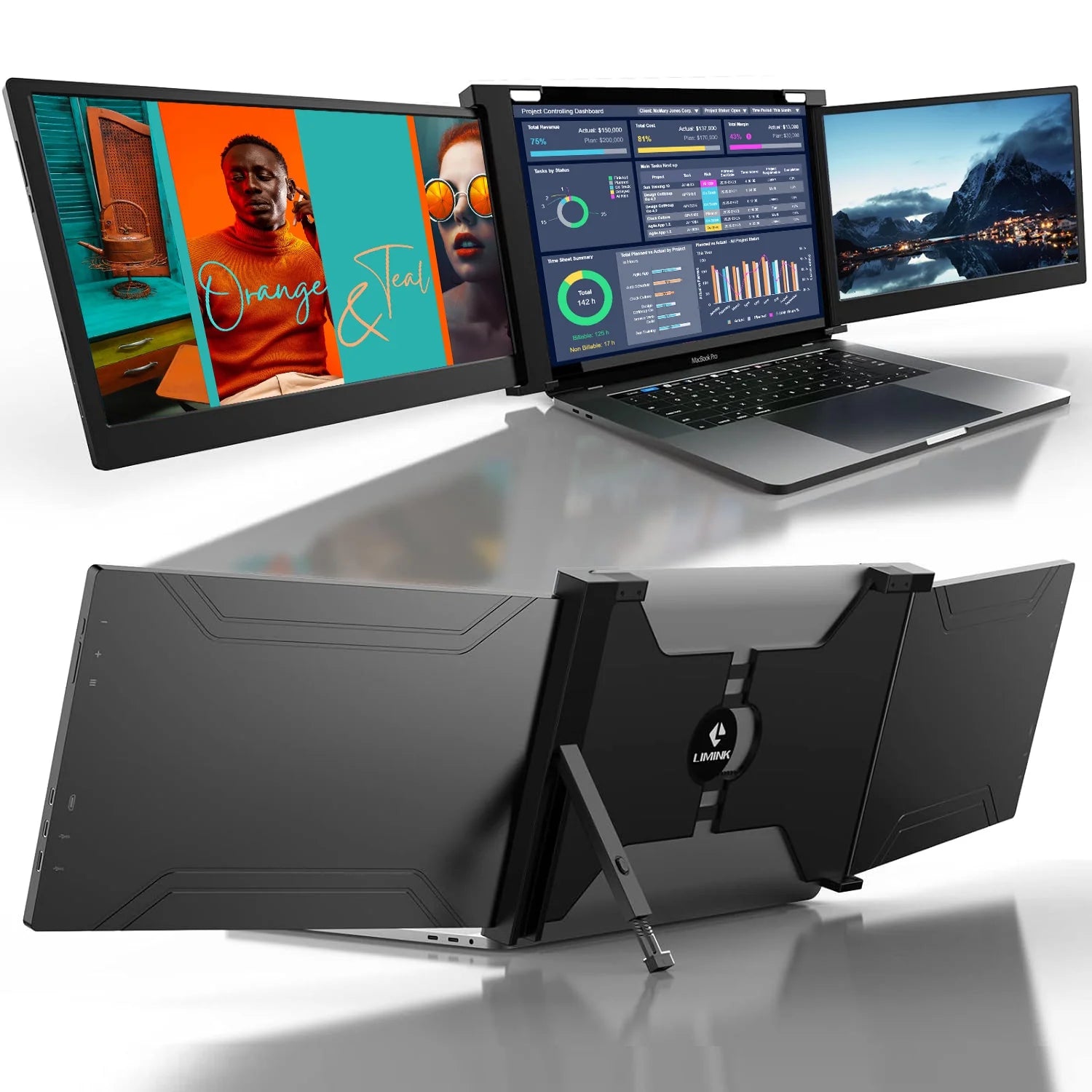 Limink 15-17inch Laptop Extended Screen Portable Triple Monitor 14" Dual Screen Extender,1080P IPS Screen,No Need Driver,Plug&Play,Compatible with Mac OS/Wins, USB/HDMI,Gaming Travel Monitor,Black