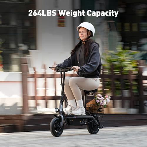Electric Scooter with Seat, Long Range, Adjustable Handlebar, Dual Suspension J439