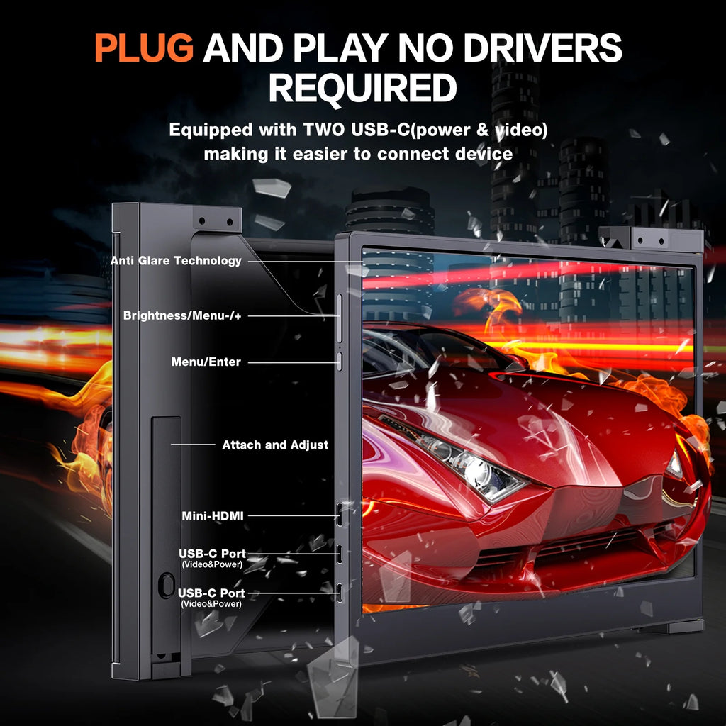 Portable Triple Monitor for 15-17 Inch Laptop, 1080P IPS USB HDMI Plug and Play W306780
