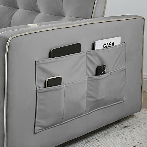 Tufted Velvet Convertible Loveseat Sofa Bed with Pull-Out Bed, Grey G7541