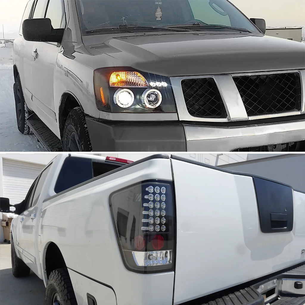 Halo Projector Headlights + LED Tail Lamps Combo for 2004-2015 Nissan Titan T67512