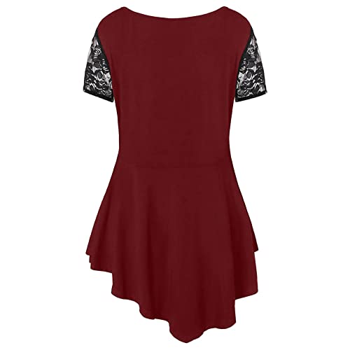 Women's Summer Casual Floral Lace Short Sleeve Blouse W6043