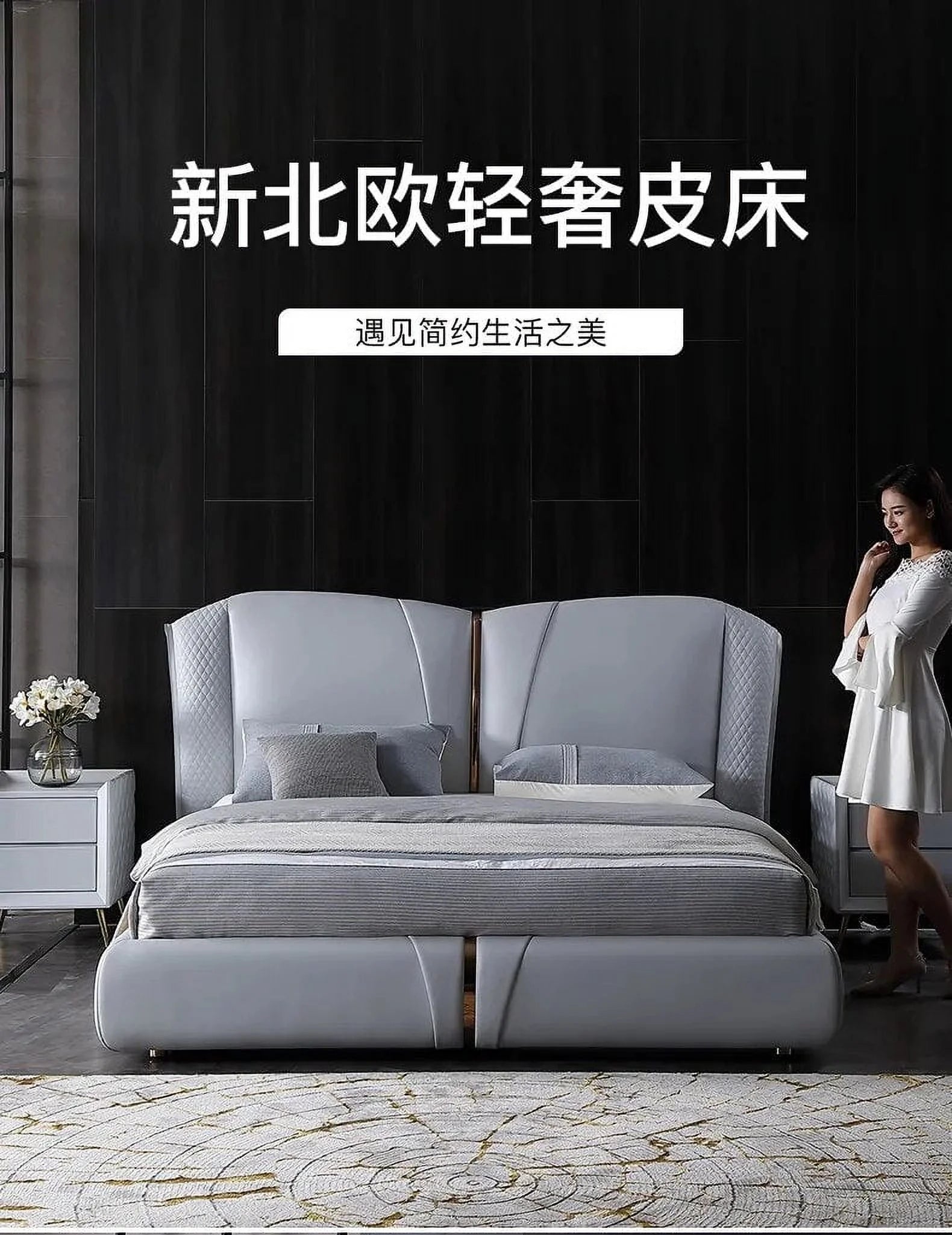Soft cow leather bed for bedroom I18160